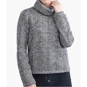 J Crew Sweater Womens Medium Black White Funnel Neck Fleece Sweatshirt